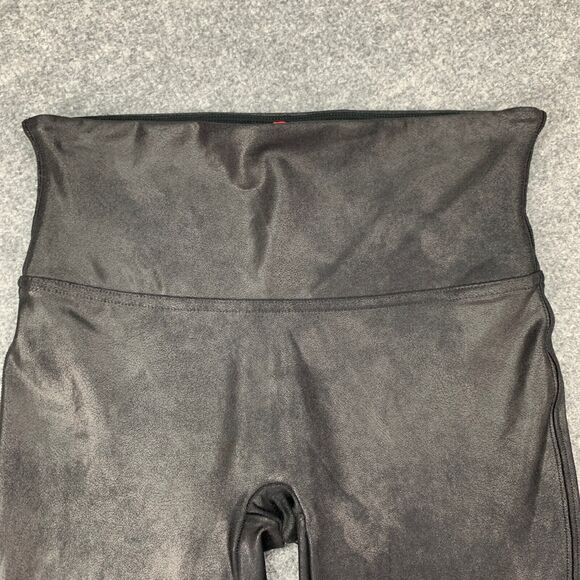 Spanx Short Women M Medium Black Faux Leather Wide Waistband Ledershorts Pull On - Picture 3 of 13